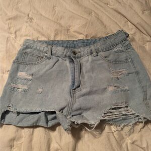 SHEIN Light Blue Ripped Jean Shorts